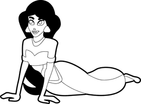 Jasmine aladdin cartoon character black and white clipart