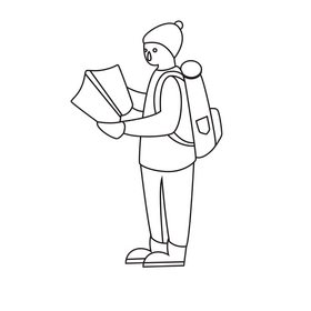 Hiking, map drawing black and white clipart