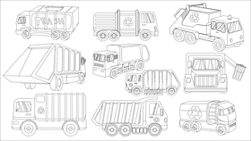 Garbage truck black and white vector