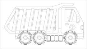Garbage truck blue black and white clipart