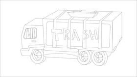 Garbage truck cartoon black and white clipart