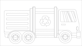 Garbage truck green black and white clipart