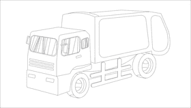 Garbage truck orange black and white clipart