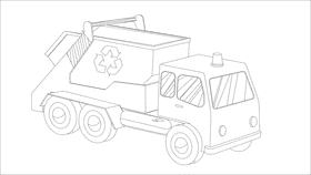 Garbage truck with container black and white clipart
