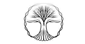 Tree of life in wreath from the root black and white clipart
