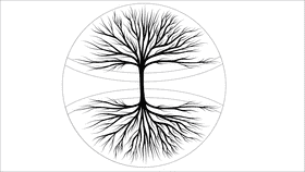 Tree of life with colored leaves and ground black and white clipart