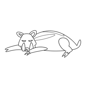Boar liying cartoon black and white clipart