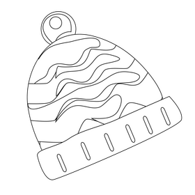 Knitted winter hat drawing black and white clipart