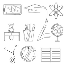 Study and learning icons set black and white vector