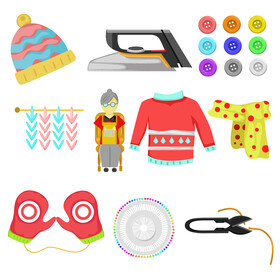 Knitting, sewing icons set vector