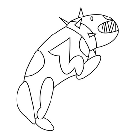 Jumping cartoon bulldog black and white clipart