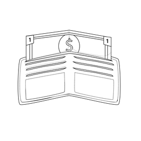 Leather wallet drawing black and white clipart