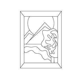 Nature painting drawing black and white clipart