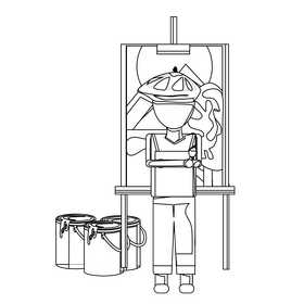Artist drawing black and white clipart