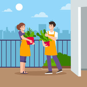 Cute gardening couple vector