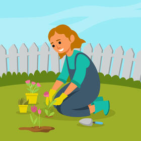 Girl plant flowers vector