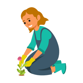 Girl planting flower clipart