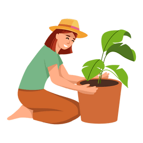 Woman planting plant clipart