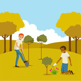 Kids planting tree vector