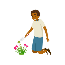 Boy planting flower clipart