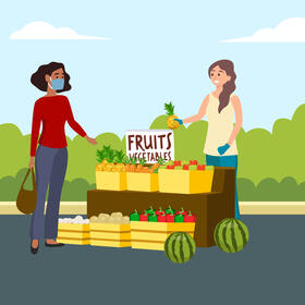 Vegetables and fruits seller vector