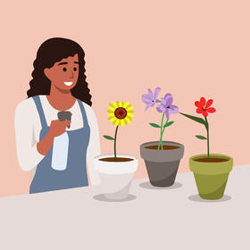 Woman spraying flower vector