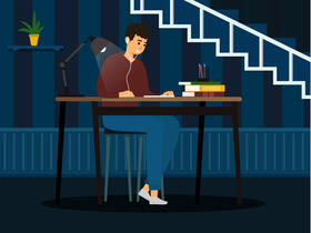 Boy doing homework vector