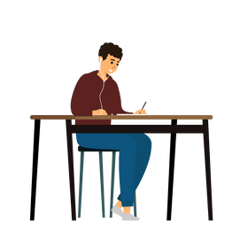 Boy writing on table clipart