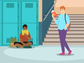 Boy reading book before exam vector