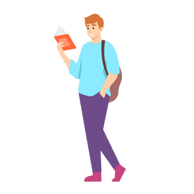 Boy reading book while walking clipart
