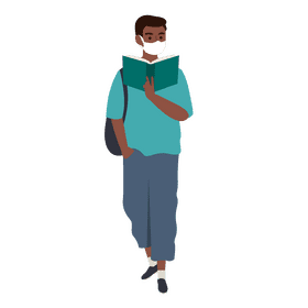 Boy wearing mask reading book clipart