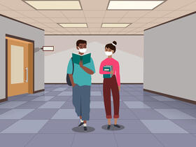 Couple walking at school hall vector