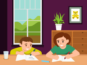 Kids studying vector