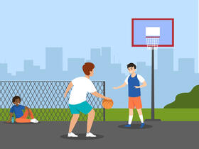 Playing basketball at school vector