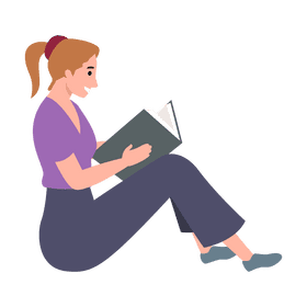 Woman reading book smilling clipart