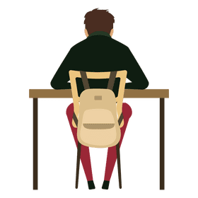 Boy writing on table back view clipart