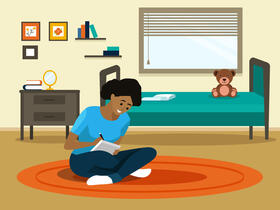 Woman study at room vector