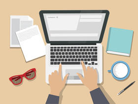 Writing on laptop vector