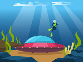 Alien landed under the sea vector