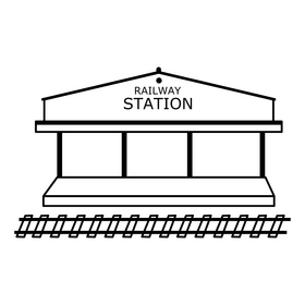 Miniatur railway station drawing black and white clipart