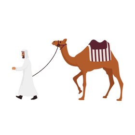 Arab man walking with camel clipart