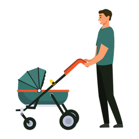 Father pushing stroller clipart