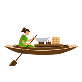 Woman selling food at boat clipart