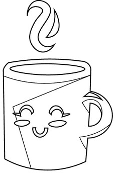 Coffee mug face black and white clipart