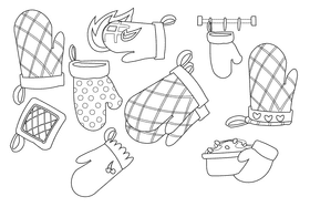 Oven mitts black and white vector