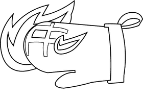 Oven mitts fire black and white clipart