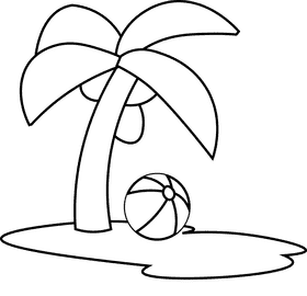 Beach ball palm black and white clipart