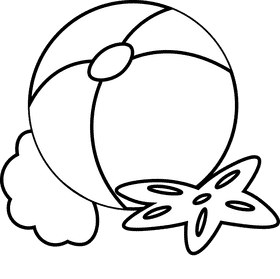 Beach ball starfish black and white clipart