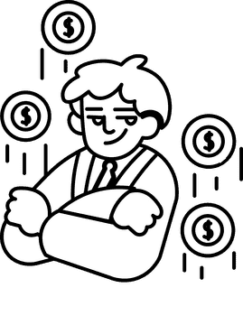 Businessman and money black and white clipart