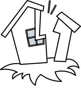 Earthquake house black and white clipart